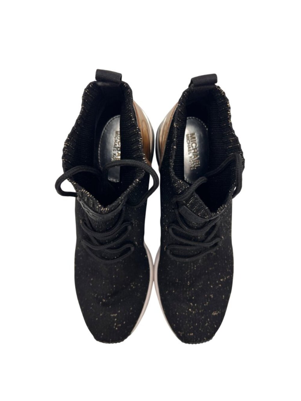 Michael Kors Skyler Elastic Bootie Wedge High Top Sneaker Womens Size 7 Metallic - Picture 2 of 16